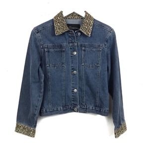 Vintage Denim Jean Jacket Leopard Trim Grunge 90s